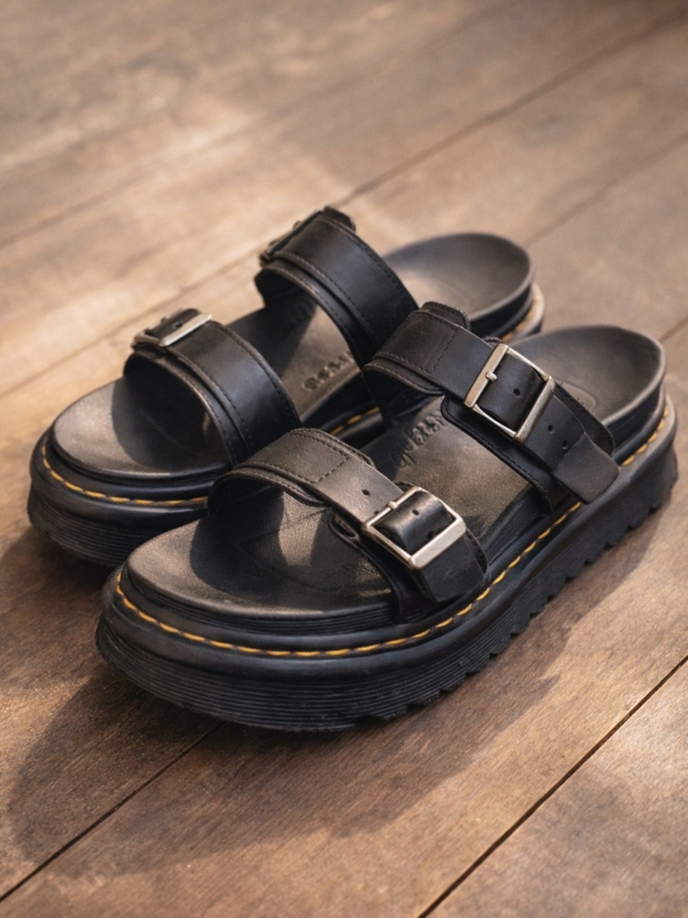 Dr. Martens Double Strap Platform Sandals Black Chunky Grunge Minimal Size 8.5